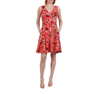 24Seven Comfort Apparel Coral Red and Pink Floral